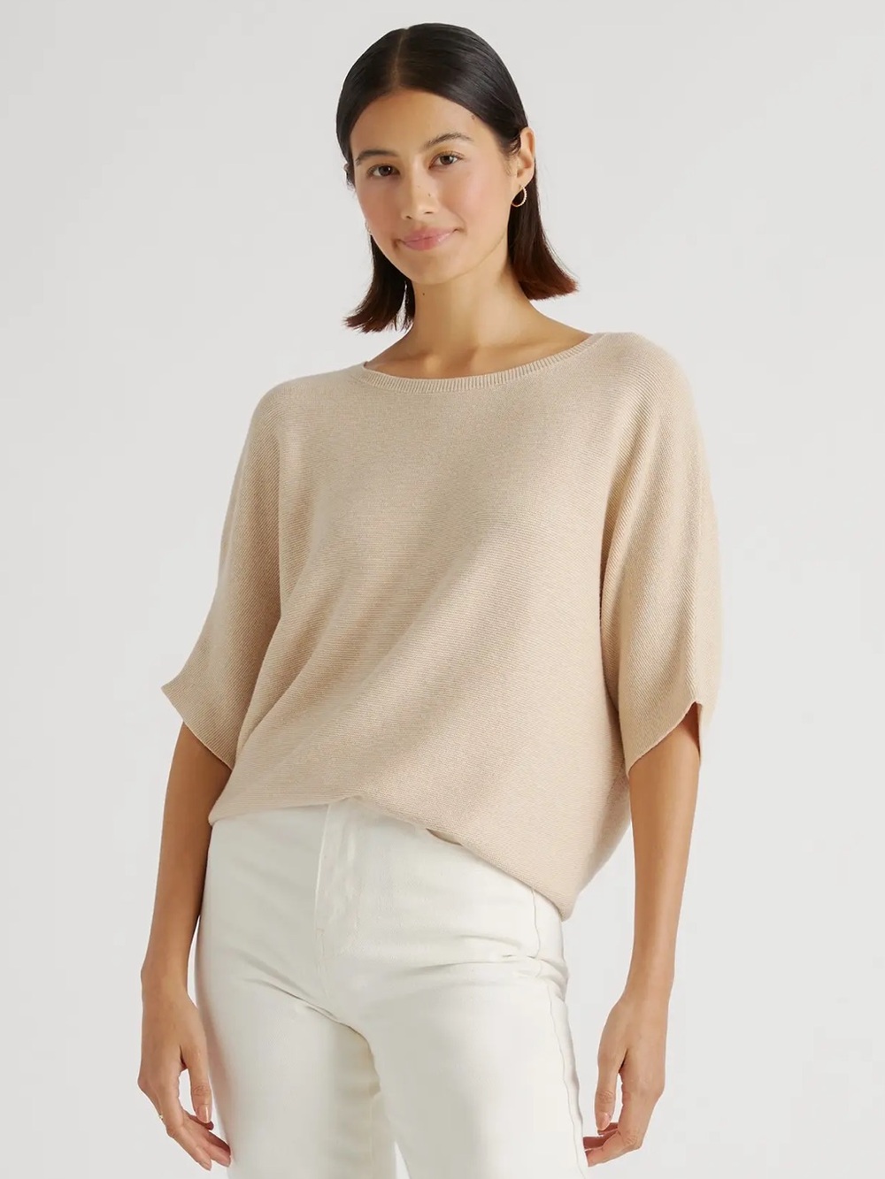 Quince Sweater Womens S Lightweight Cotton Cashmere Link Stitch Dolman Oatmeal